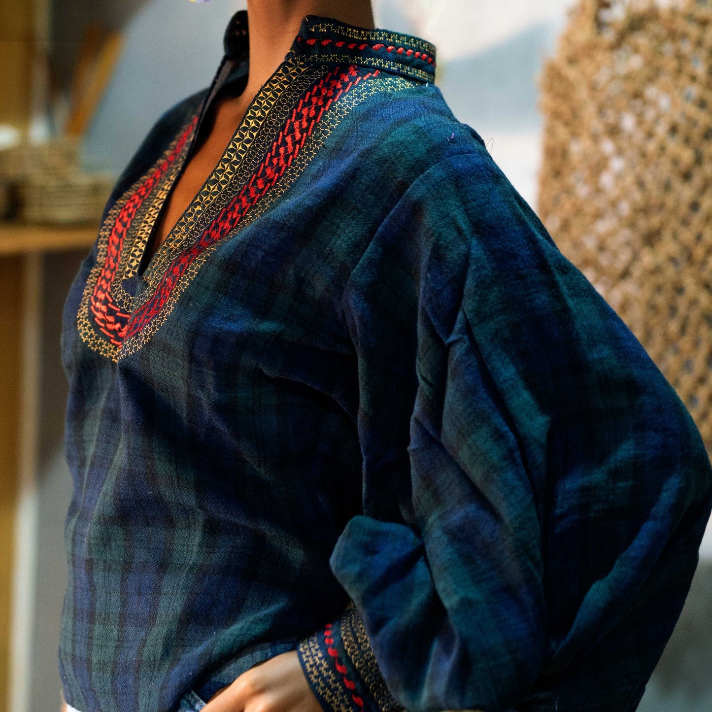 Tartan Blue Green Moroccan Top