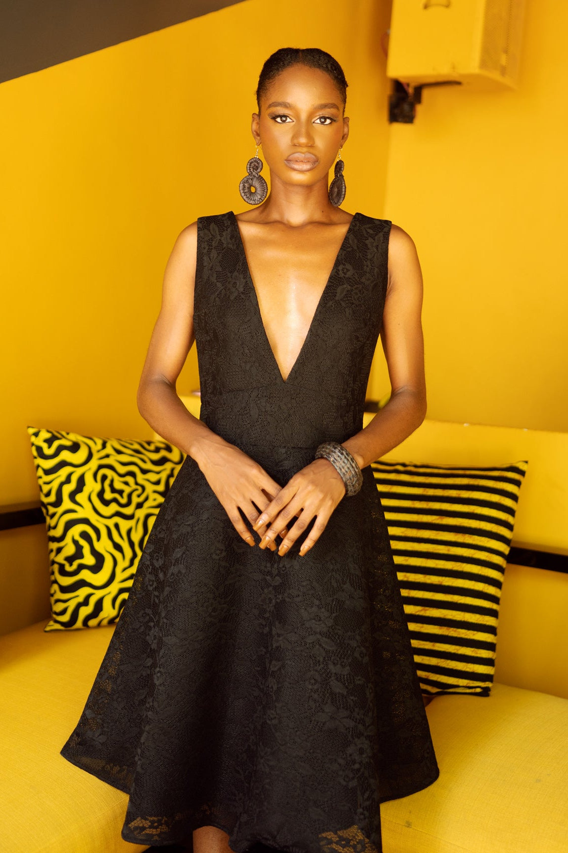 Zira Black Deep Neck Dress