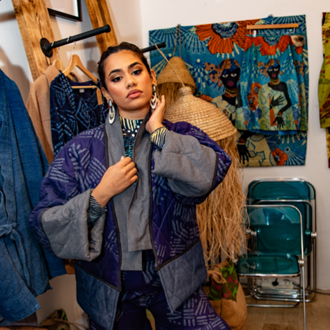 Blue Quilted Batik Kimono Jacket