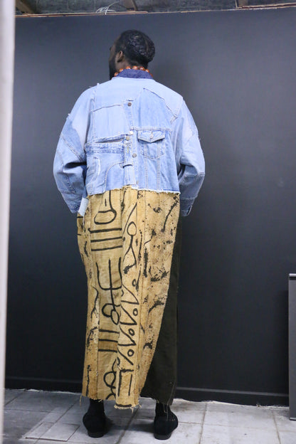 Mud cloth Denim long coat