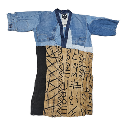 Mud cloth Denim long coat