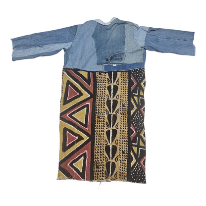 Mud cloth Denim long coat