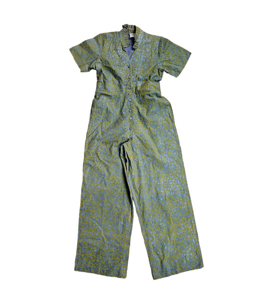 Ari Batik Jumpsuit with Semi-Deep Ruffled Neckline and Elastic Waist