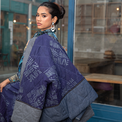 Blue Quilted Batik Kimono Jacket
