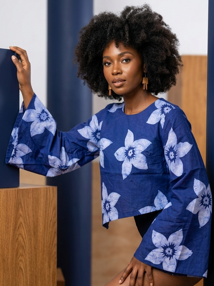 Zaza Blue Batik Asymmetry matching Top and Trousers